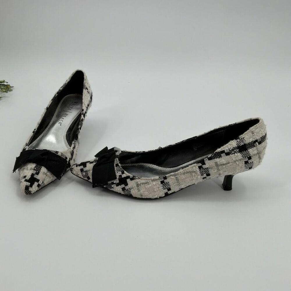 White House Black Market Plaid Tweed Kitten Heels Size 10 - Picture 4 of 6
